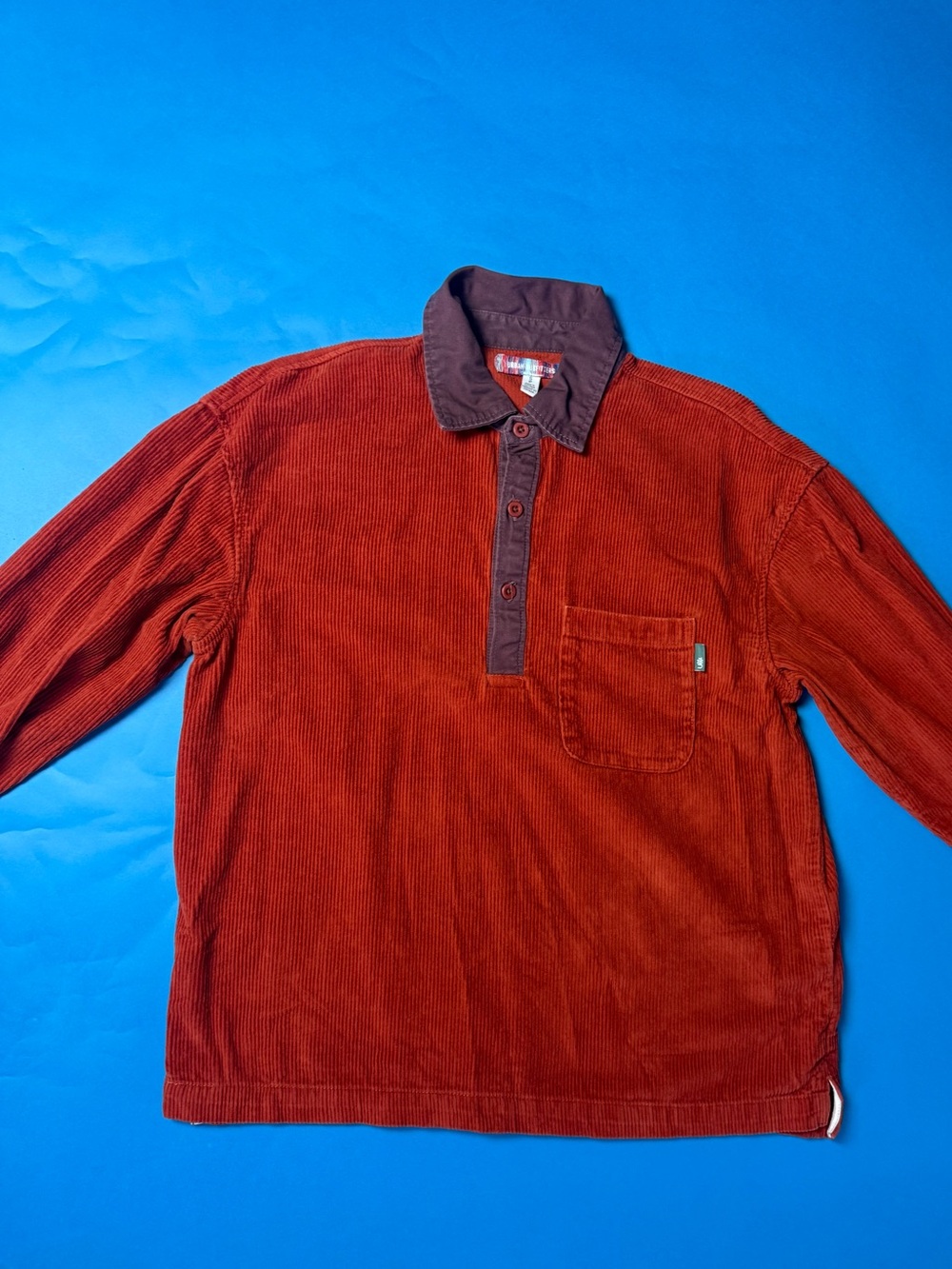 Urban Outfitters Men's Corduroy V-Neck Pullover - Rust with Dark Brown Collar
